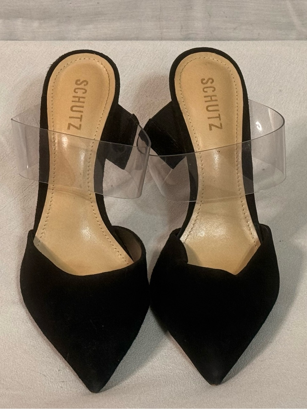 Schutz Black Suede Clear PVC Pointed Toe Stiletto Pumps Size 8.5